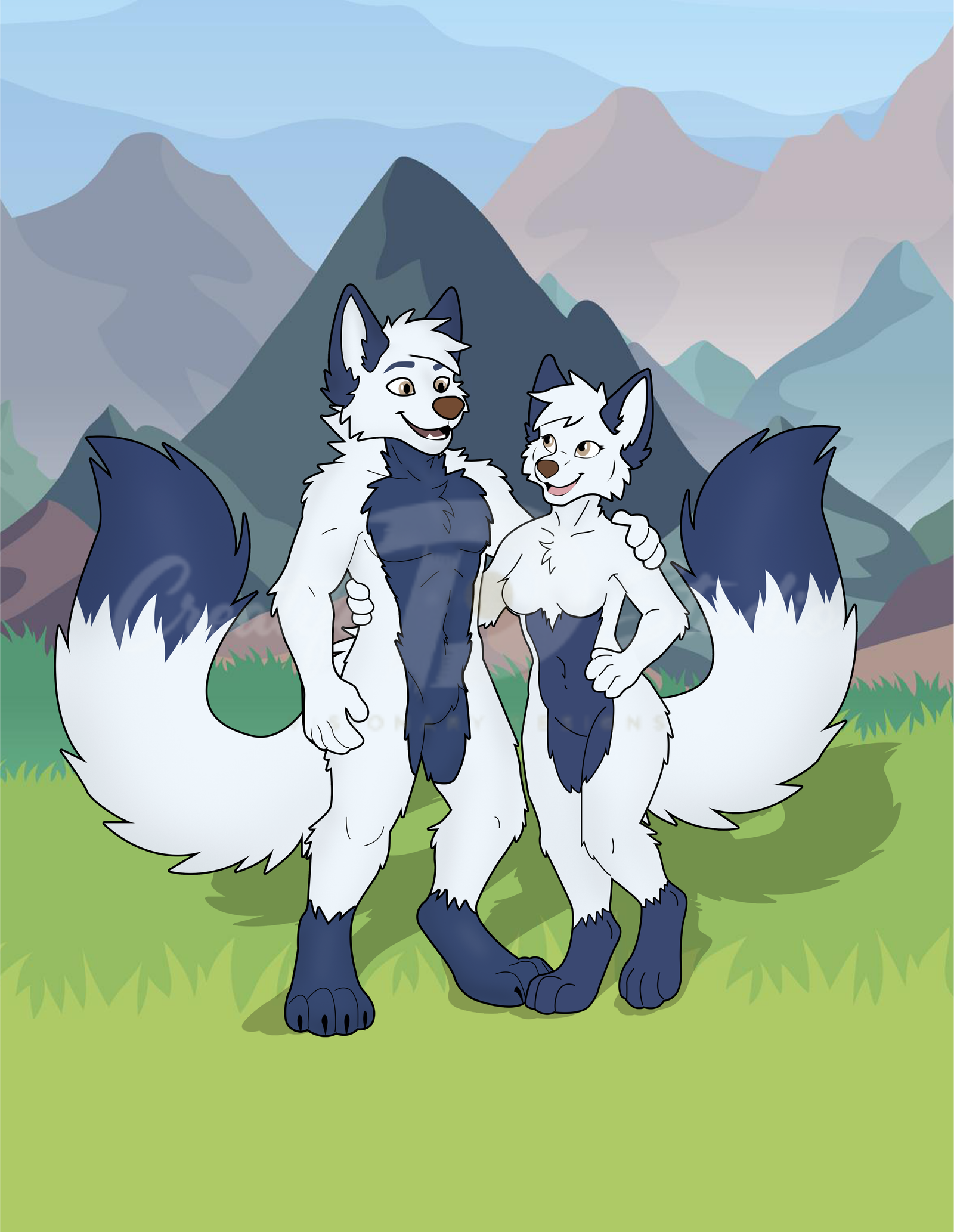 White & Blue Wolf Couple 2D Models