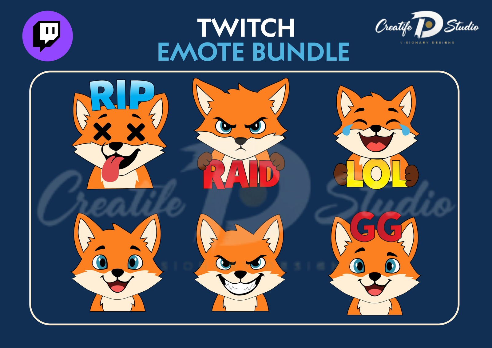 Cute Fox Twitch Emote Bundle